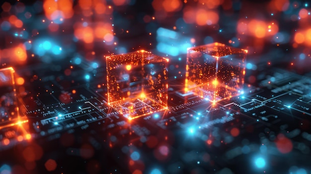 Glowing Cubes on a Circuit Board A Digital Abstract