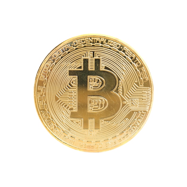 Golden bitcoin isolated on white background