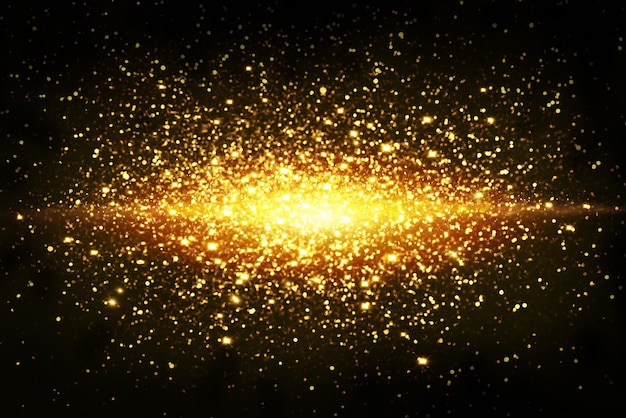 golden glitter bokeh lighting texture blurred abstract background for birthday, anniversary, wedding, new year eve or christmas.