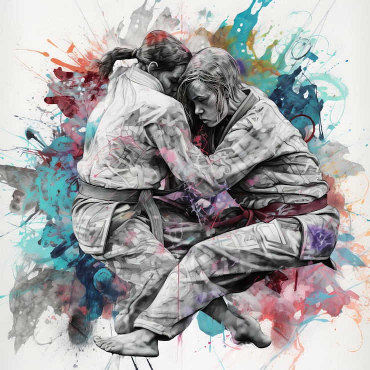 Fotografie graceful jiu jitsu movements in soft watercolors