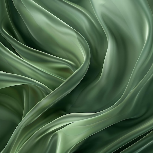 Green abstract satin background with smooth silky shapes Luxury fabric or liquid wave grunge silk
