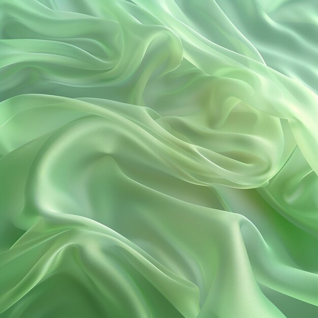 Green abstract satin background with smooth silky shapes Luxury fabric or liquid wave grunge silk