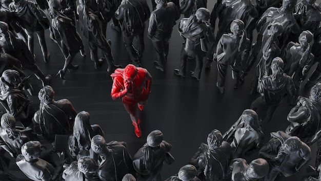 group of black businessman with one red leader leadership concept new ideas 3d render
