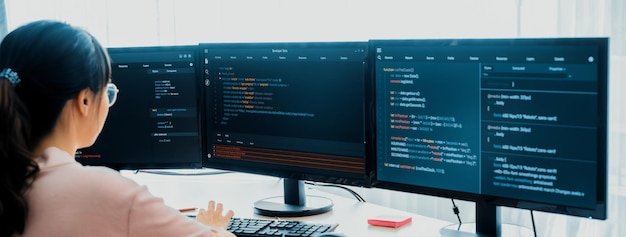Group of professional web developer discuss about data analysis Burgeoning