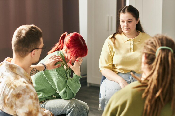 Fotografie group therapy session providing emotional support
