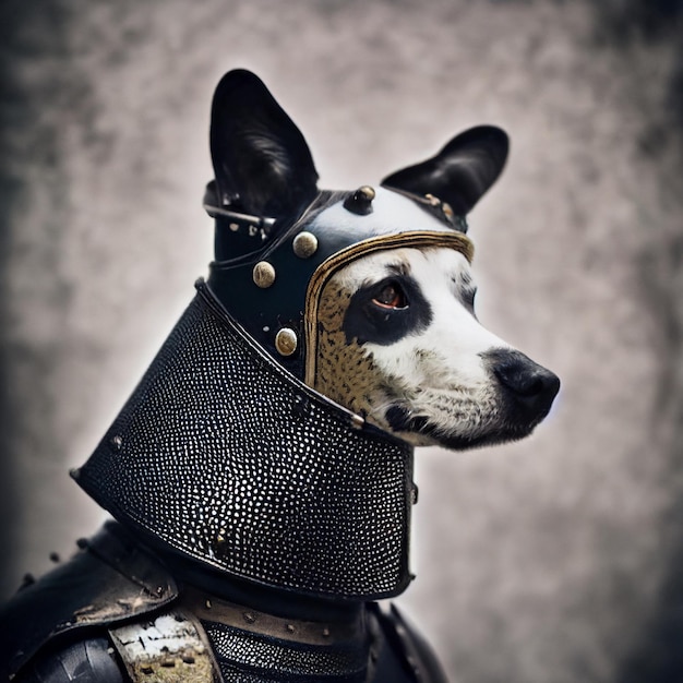 guard dog with armor and helmet photomontage
