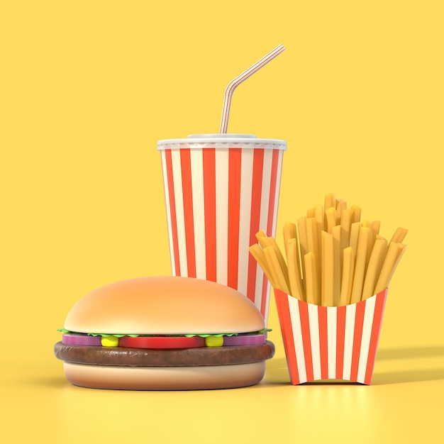 hamburger french fries and cola fast food meal