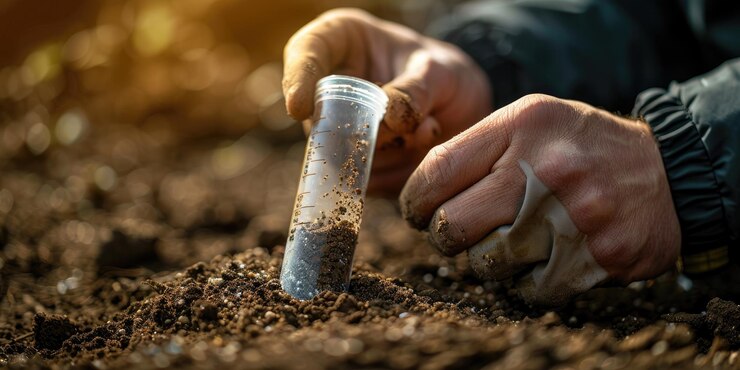 Hand carrying a soil sample in a tube in a portrait Generative Ai