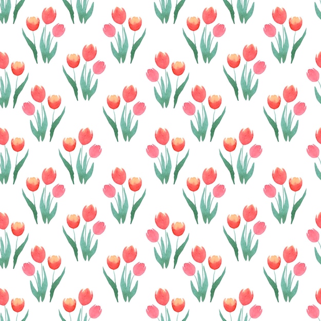 Hand drawn watercolor orange tulips seamless pattern on white background Can be used for fabric textile giftwrapping