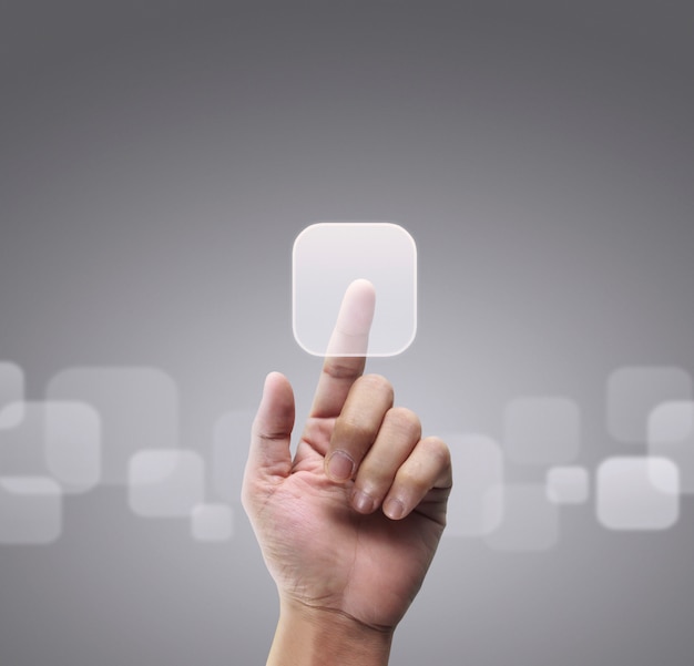 Hands touching button screen interface global connection customer networking