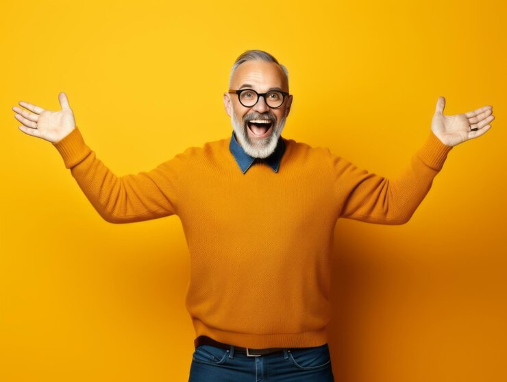 Fotografie happy european man in casual clothing against a neutral background