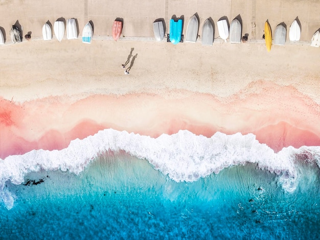 high angle view of boats moored at beach