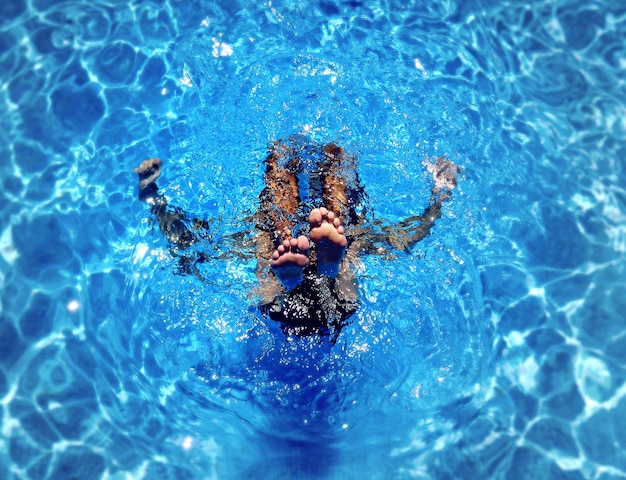 high angle view of man in swimming pool