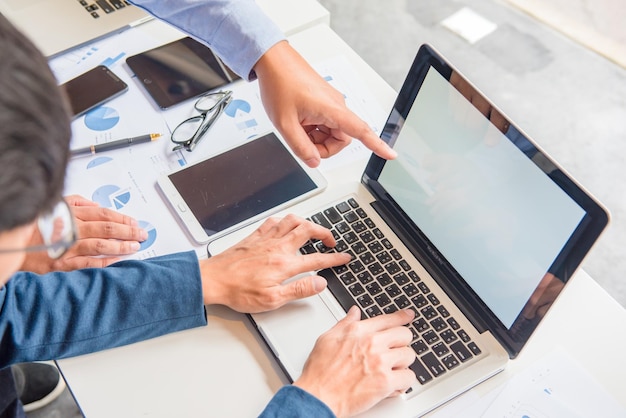 High angle view of man using laptop