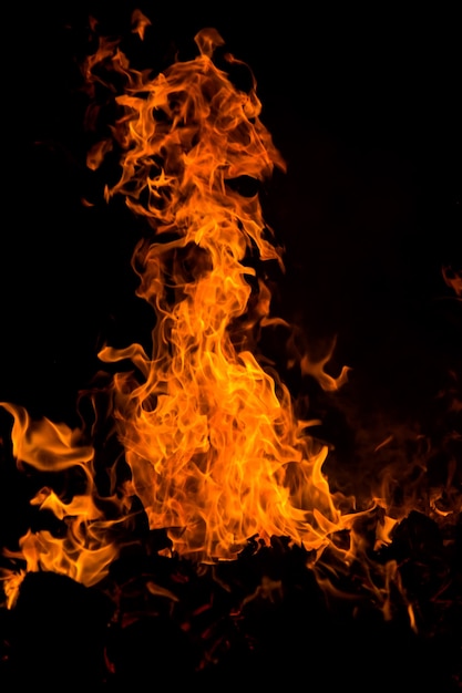 High flame on black background