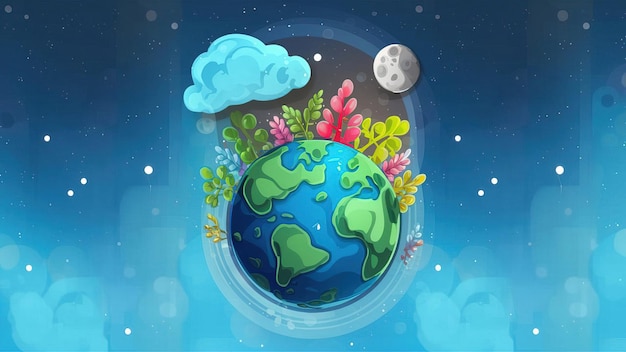 hires image cartoon colorful earth logo painting style cloud space global universe