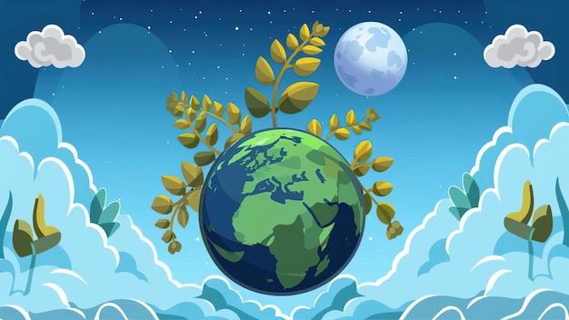 hires image cartoon colorful earth logo painting style cloud space global universe
