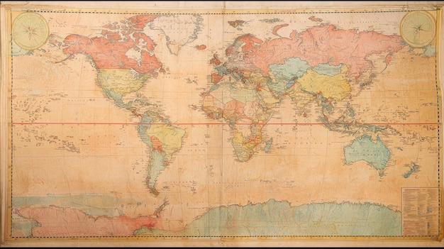 Historical world map showing geographical regions and borders