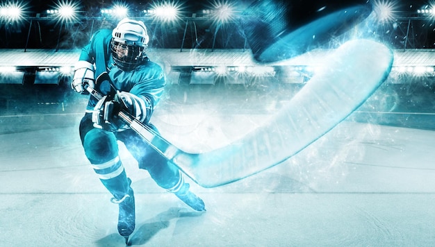 hockey player in the mask on stadium