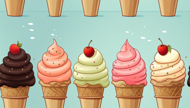 Fotografie ice cream cones pastel colored summer seamless pattern with hand drawn ice cream modern summer