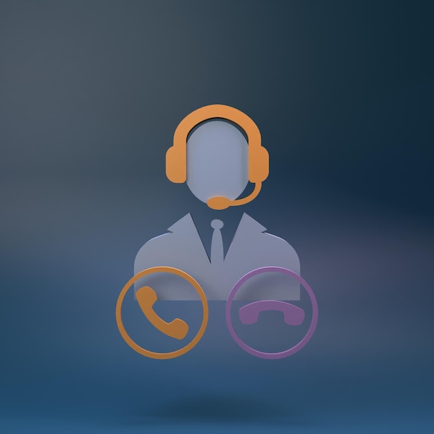 Icon of headphones with a microphone Call center or support concept 3d rendering illustration