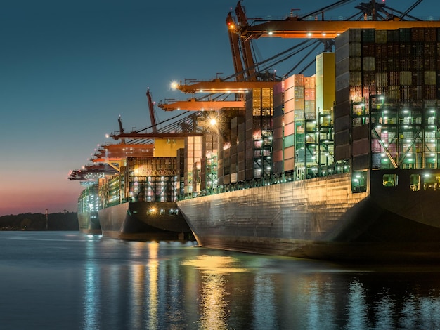 Illuminated cargo container moored dock