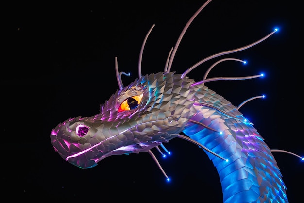 Illuminated Dragon Head Art Installation at Desert Festival