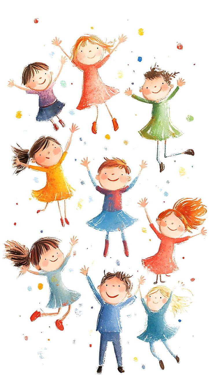 Fotografie illustration of happy children jumping and celebrating