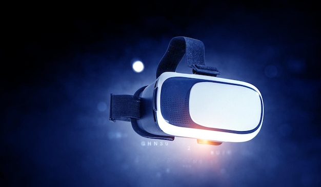 image of floating virtual reality goggles. mixed media