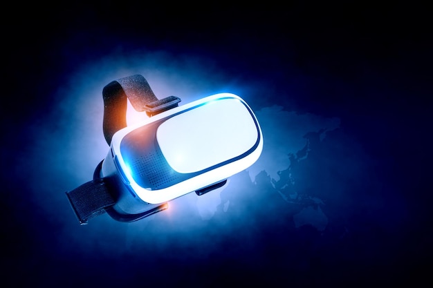 image of floating virtual reality goggles. mixed media