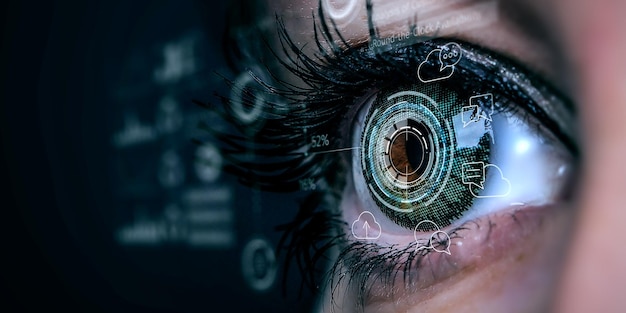 image of human eye in process of scanning. mixed media
