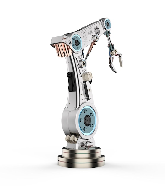 Industrial technology with 3d rendering metal robotic arm or robot hand isolated on white background