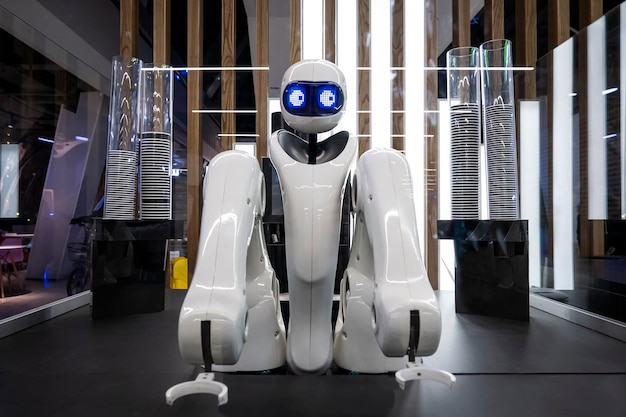 industry 40 concept smart robot salesman robot coffee seller in an automatic coffee shop
