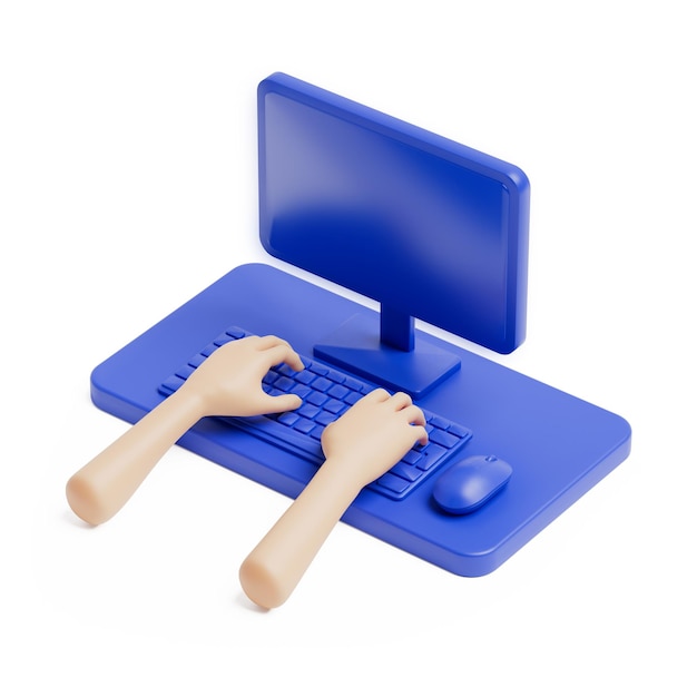 Infographic Isometric Cartoon Scene with Desktop and Hands on a Computer Keyboard 3d Rendering