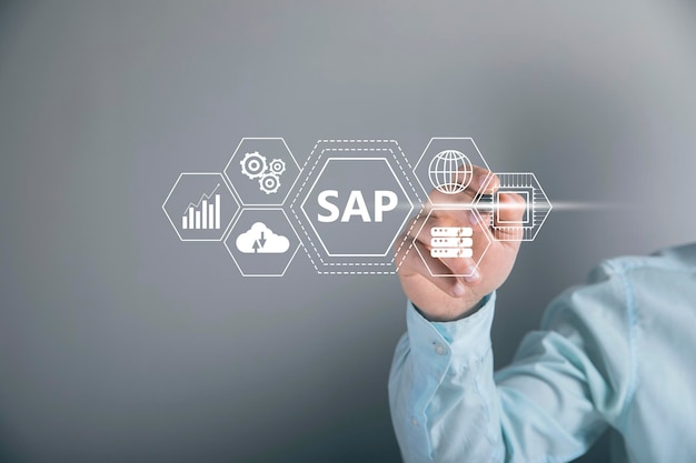 internet business technology and network concept sap system software automation concept on virtual screen data center