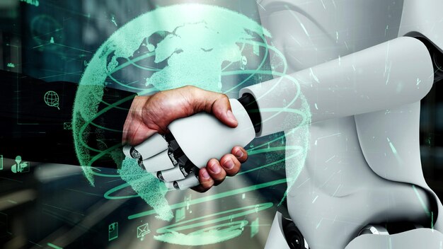 internet connection controlled by ai robot huminoid and machine learning process
