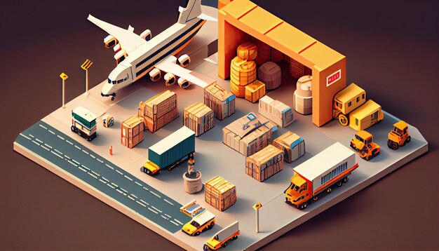 isometric diorama of a logistic and transportation concept