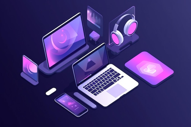 isometric laptop with electronic devices