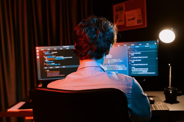 IT developer creating online software information coding on pc screen Gusher