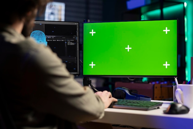 it specialist in office uses programming to upgrade ai on chroma key monitor