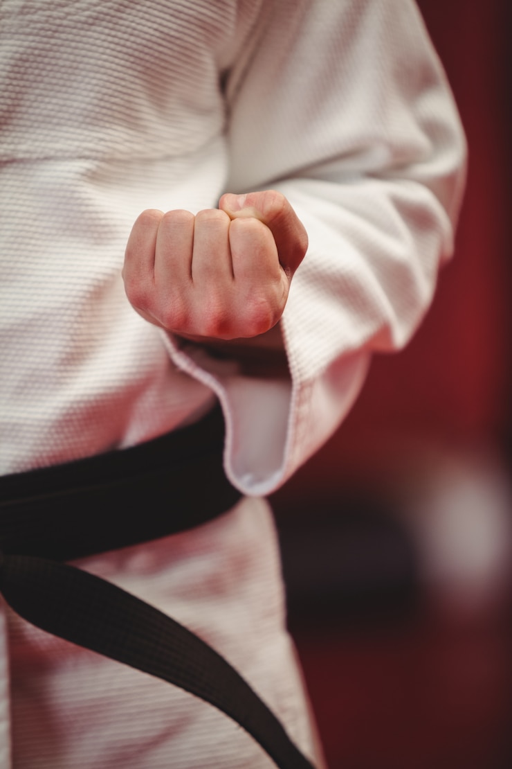 Fotografie karate player performing karate stance