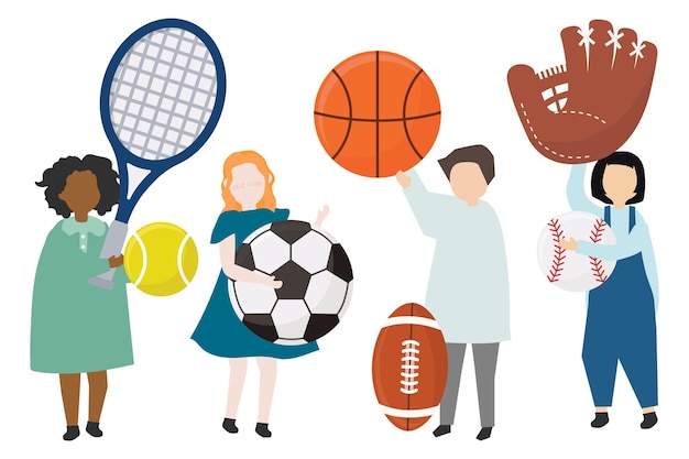 Kids playing sports illustration png flat design character transparent background
