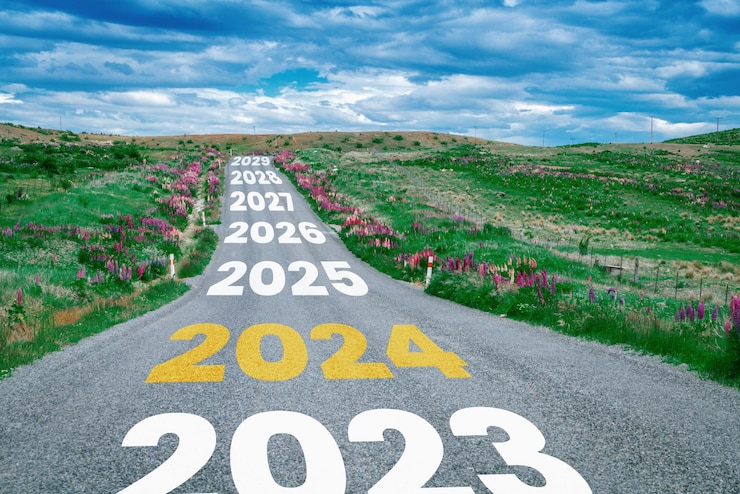Fotografie koncept cestování na nový rok 2024 a vize budoucnosti