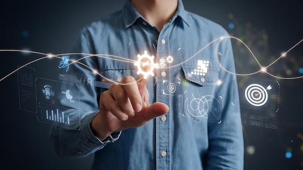 Koncepty technologie Metaverse: ruka držící globální síťové připojení Internetová komunikace