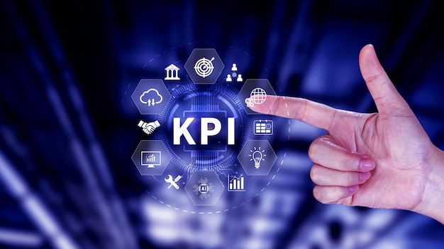 KPI Key Performance Indicator concept Management data System KPI connected database follow earnings operations and sales data Financial business data analytics graph dashboard