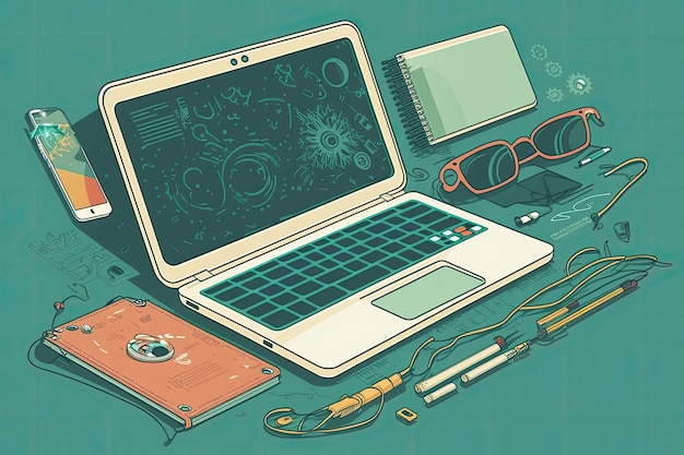 Laptop computer on a desk with a blank screen Generative AI