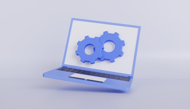 Laptop with two gears on the screen configuration and technical operations system settings