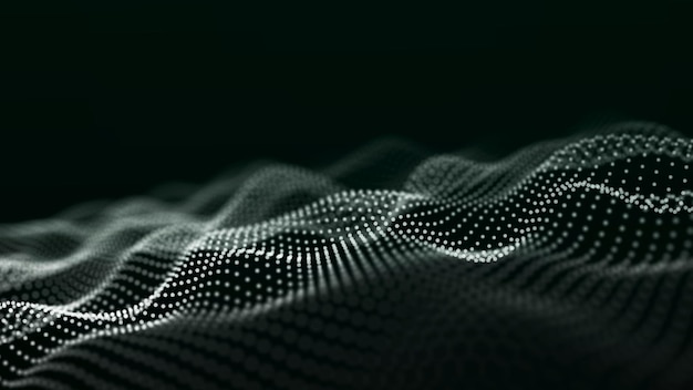 large digital data background abstract wave with moving dots 3d rendering
