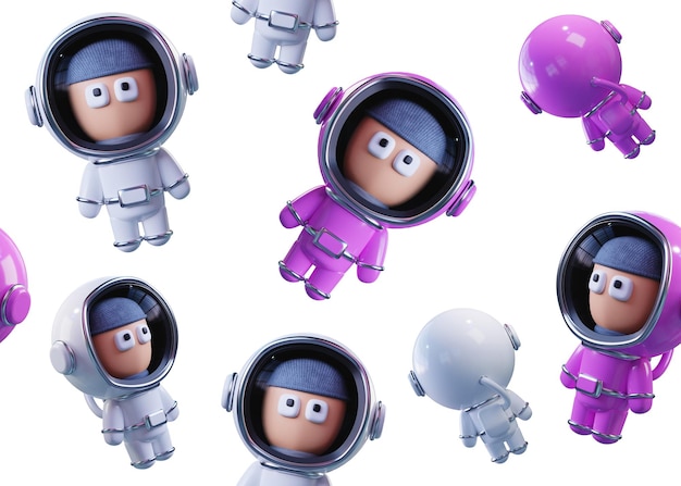 large scale pattern of white and pink astronauts isolate space idea for design 3d render