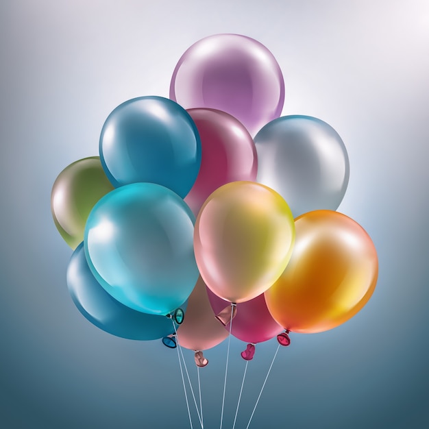 Light festive background with bright colorful balloons